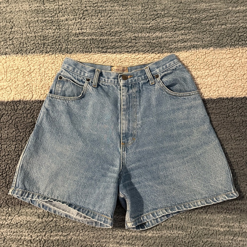 Great Land Classic Blue Denim High Waisted Mom Jean Shorts